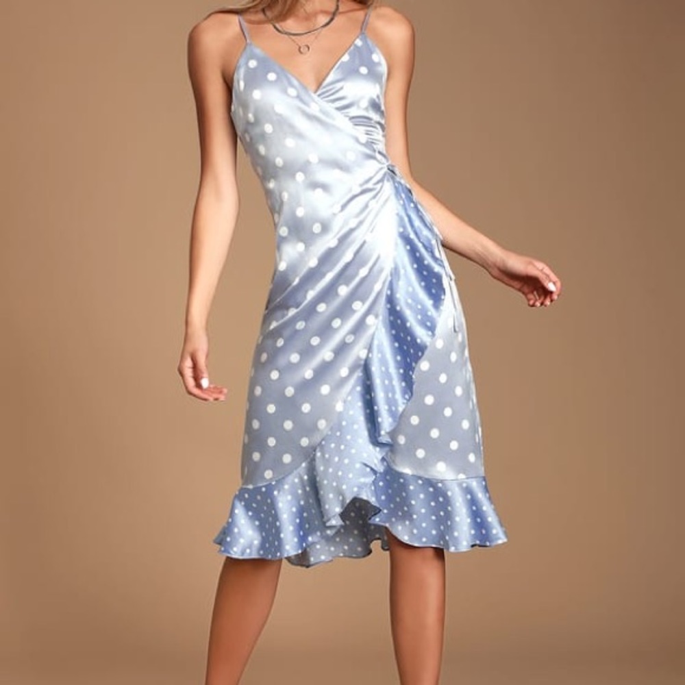 Lulu’s Love Dottie Polka Dot Satin Wrap Dress